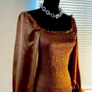 Brown Satin Long sleeve Top